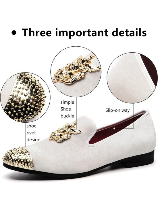 Meijiana Men\'s White06 Leather Velvet Loafers Embellishments Luxury Formal Shoes main image 2